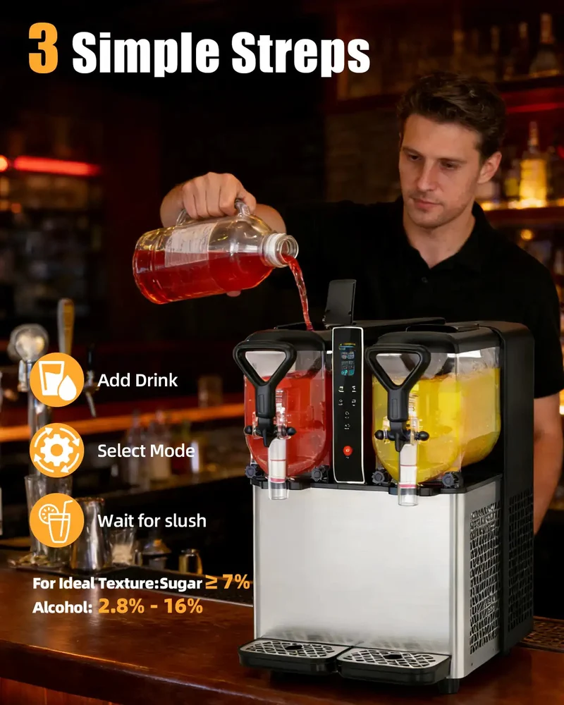 Fast-Cooling Slushy Machine, 2x1.05Gal/3x1.05Gal Frozen Drink machine for Cocktails and Juice Drinks- No Ice Needed, Margarita Maker with Easy-Clean Food-Grade PC Containers for Parties | RLC4*2/RLC4*3
