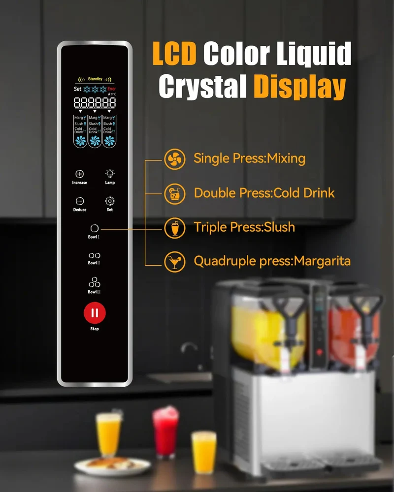 Fast-Cooling Slushy Machine, 2x1.05Gal/3x1.05Gal Frozen Drink machine for Cocktails and Juice Drinks- No Ice Needed, Margarita Maker with Easy-Clean Food-Grade PC Containers for Parties | RLC4*2/RLC4*3