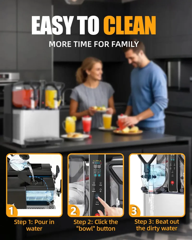 Fast-Cooling Slushy Machine, 2x1.05Gal/3x1.05Gal Frozen Drink machine for Cocktails and Juice Drinks- No Ice Needed, Margarita Maker with Easy-Clean Food-Grade PC Containers for Parties | RLC4*2/RLC4*3