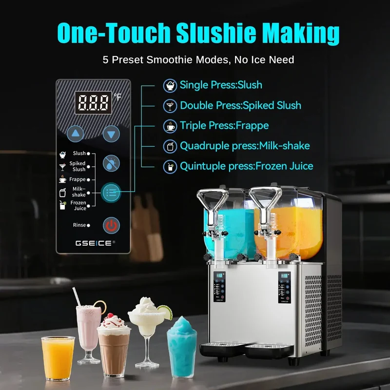 GSEICE RLZ4*2 /RLZ4*3 Best Home slushy maker, slushy maker for Home and Business, 500W High Power Ice-Free Margarita Slushy Machine for Parties