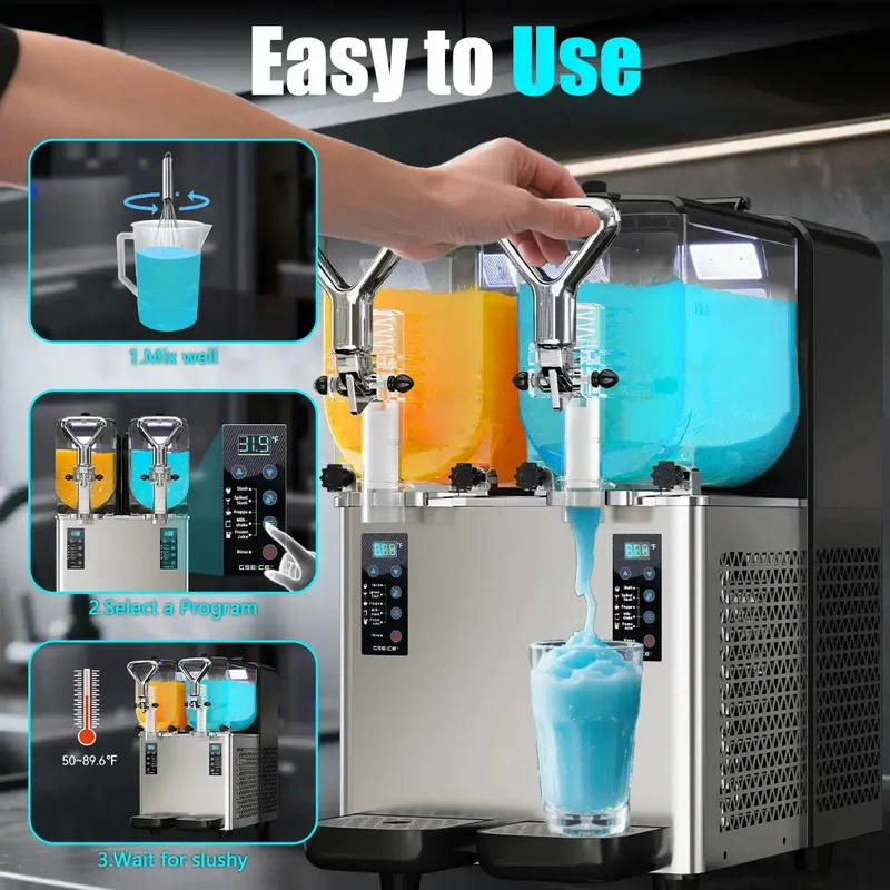 GSEICE RLZ4*2 /RLZ4*3 Best Home slushy maker, slushy maker for Home and Business, 500W High Power Ice-Free Margarita Slushy Machine for Parties