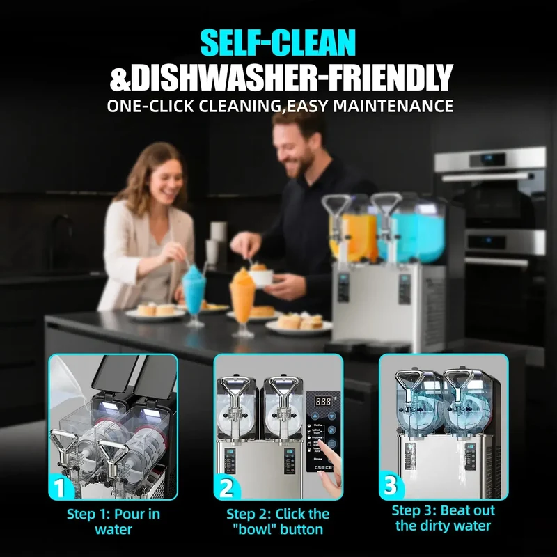 GSEICE RLZ4*2 /RLZ4*3 Best Home slushy maker, slushy maker for Home and Business, 500W High Power Ice-Free Margarita Slushy Machine for Parties