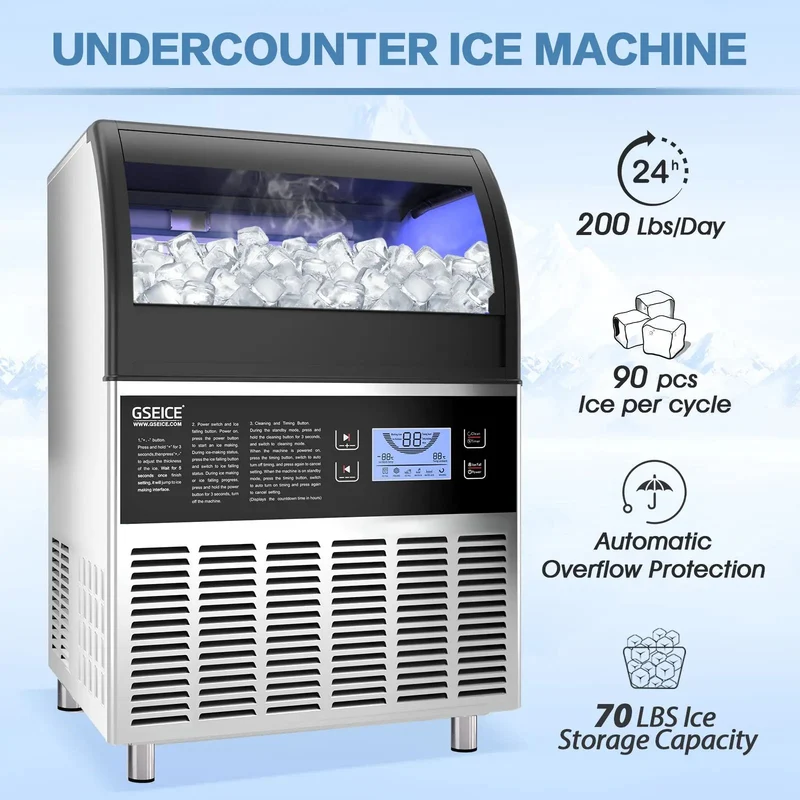GSEICE ETL SY120 110V Commercial Ice Maker Machine 120LBS/24H, Ice Machine Built for Reliable Daily Ice Production