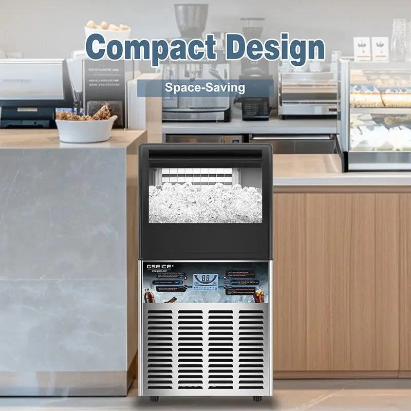 Commercial Ice Maker Machine, GSEICE SY80 110V Ice Maker Machine 80LBS/24H with 28LBS Bin, Stainless Steel Automatic Operation Under Counter Ice Machine
