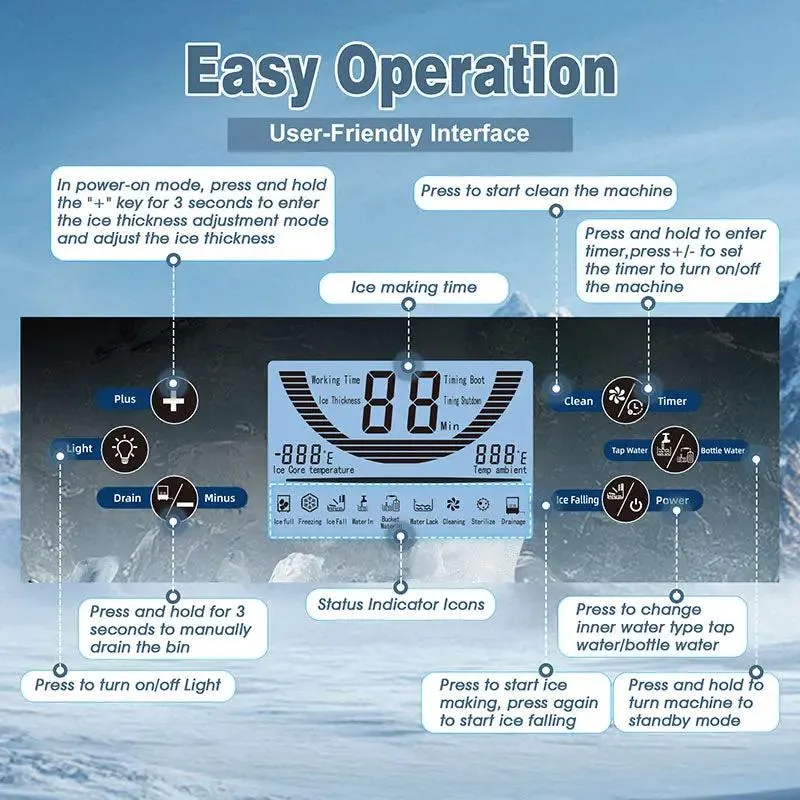 Commercial Ice Maker Machine, GSEICE SY80 110V Ice Maker Machine 80LBS/24H with 28LBS Bin, Stainless Steel Automatic Operation Under Counter Ice Machine