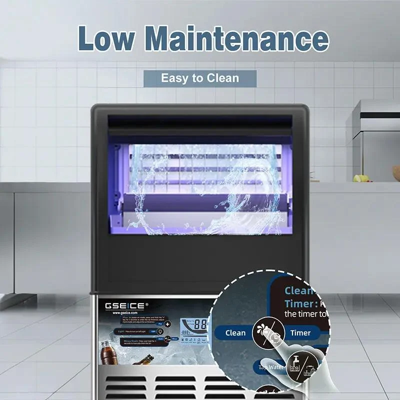 Commercial Ice Maker Machine, GSEICE SY80 110V Ice Maker Machine 80LBS/24H with 28LBS Bin, Stainless Steel Automatic Operation Under Counter Ice Machine