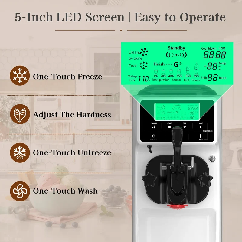GSEICE Soft Serve Ice Cream Machine, 1050W Ice Cream Machine for Commercial and Home Use | ST16RE