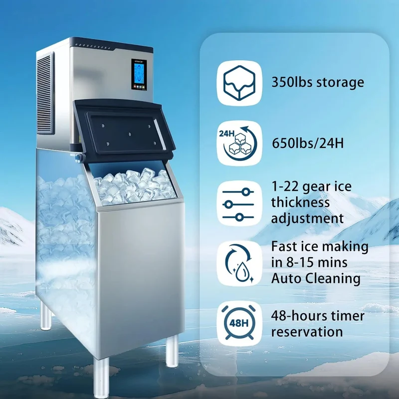 GSEICE BF500 Commercial Ice Maker Machine for Southern Restaurant, ETL Ice Machine for Hotel, Ice Maker for Bar Cafe Shop Chains, 650lbs/24H, 350lbs Ice Storage, DOE&CEC Energy-efficient,48 Hours Timer, Self-Cleaning