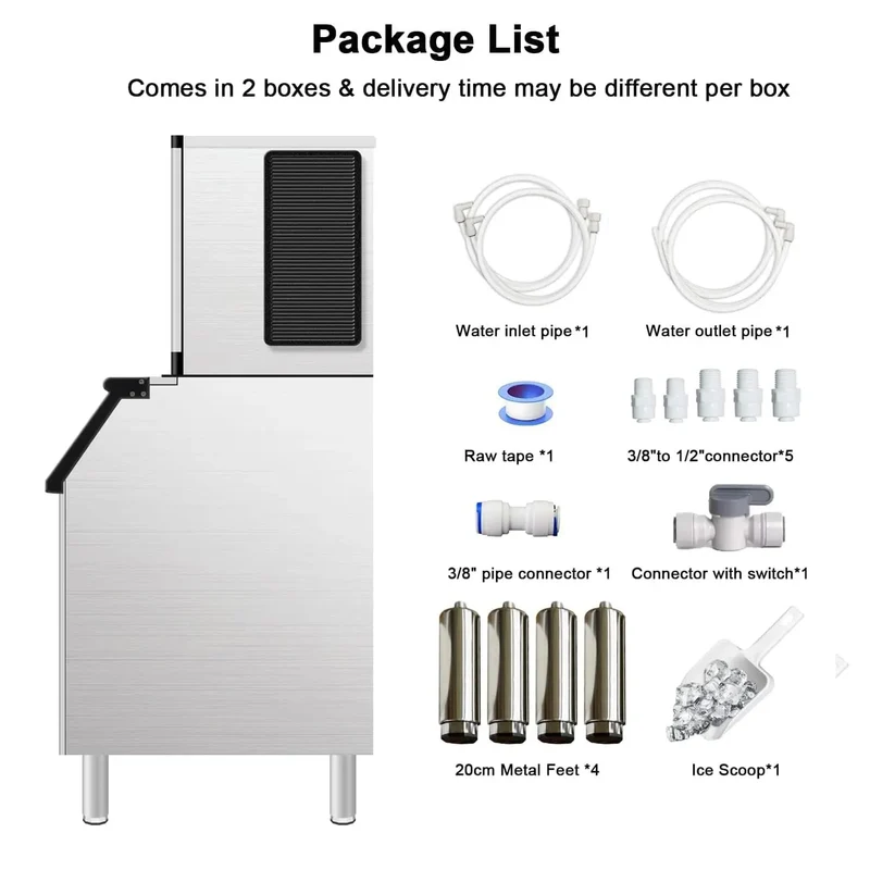 GSEICE BF500 Commercial Ice Maker Machine for Southern Restaurant, ETL Ice Machine for Hotel, Ice Maker for Bar Cafe Shop Chains, 650lbs/24H, 350lbs Ice Storage, DOE&CEC Energy-efficient,48 Hours Timer, Self-Cleaning