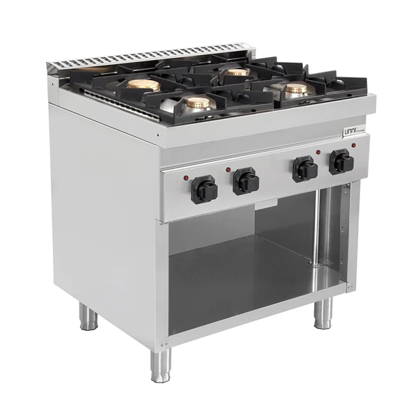 Fourneau gaz sur meuble ouvert 4 feux vifs - 28,5 kW - L 800 x P 700 x H 850 mm - Unninox