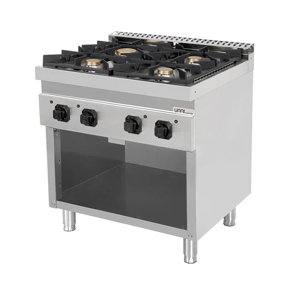 Fourneau gaz sur meuble ouvert 4 feux vifs - 28,5 kW - L 800 x P 700 x H 850 mm - Unninox