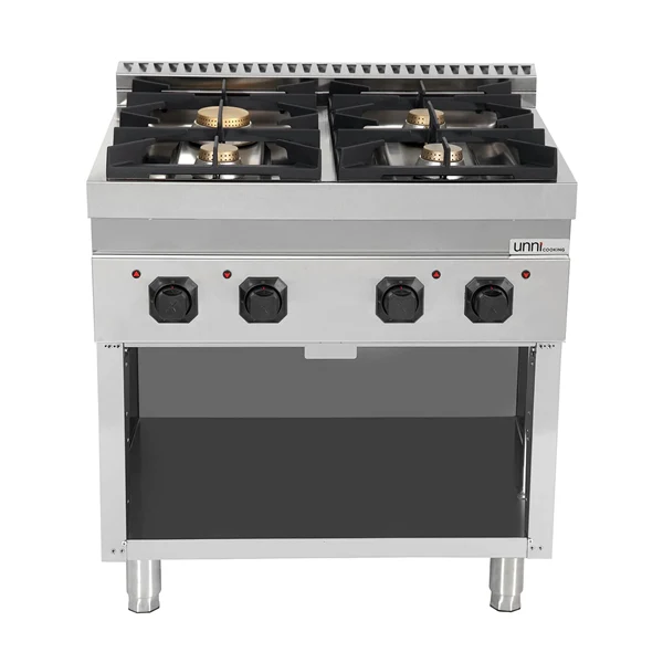 Fourneau gaz sur meuble ouvert 4 feux vifs - 28,5 kW - L 800 x P 700 x H 850 mm - Unninox