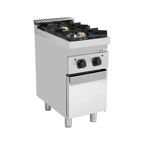 Fourneau gaz sur meuble avec portes 2 feux vifs - 13 kW - L 400 x P 700 x H 850 mm - Unninox