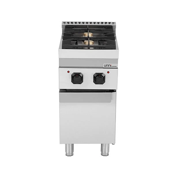 Fourneau gaz sur meuble avec portes 2 feux vifs - 13 kW - L 400 x P 700 x H 850 mm - Unninox