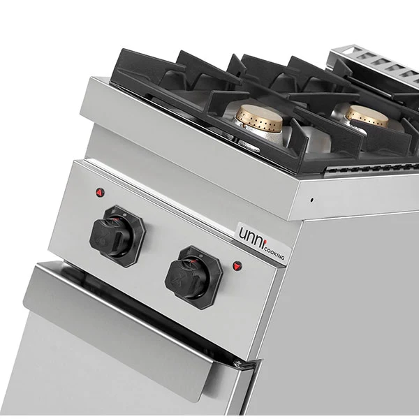 Fourneau gaz sur meuble avec portes 2 feux vifs - 13 kW - L 400 x P 700 x H 850 mm - Unninox