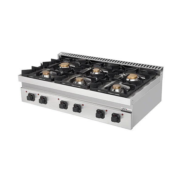 Fourneau gaz à poser 6 feux vifs - 44 kW - L 1200 x P 700 x H 300 mm - Unninox