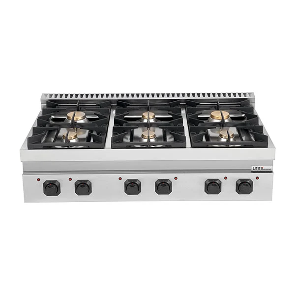 Fourneau gaz à poser 6 feux vifs - 44 kW - L 1200 x P 700 x H 300 mm - Unninox