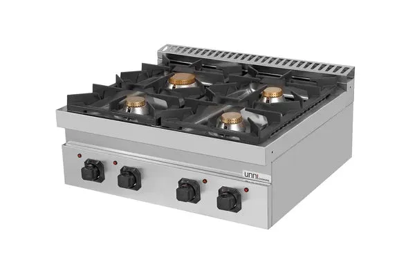 Fourneau gaz à poser 4 feux vifs - 28,5 kW - L 800 x P 700 x H 300 mm - Unninox