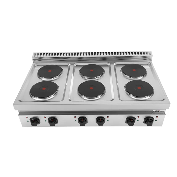 Fourneau électrique à poser 6 plaques fonte - 15,6 kW - 400 V - L 1200 x P 700 x H 300 mm - Unninox