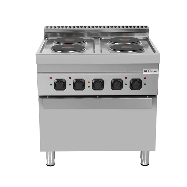 Fourneau électrique 4 plaques fonte sur four électrique à convection - 400 V - L 800 x P 700 x H 850 mm - Unninox