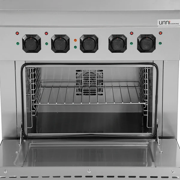 Fourneau électrique 4 plaques fonte sur four électrique à convection - 400 V - L 800 x P 700 x H 850 mm - Unninox
