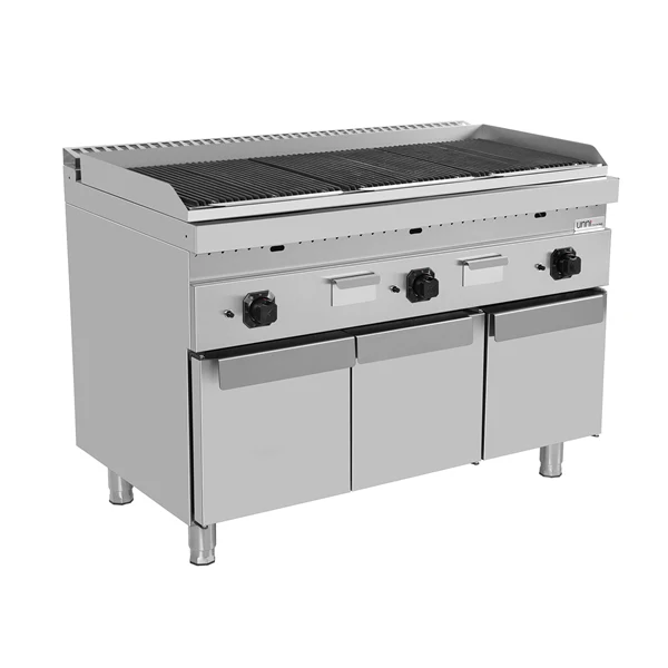 Grill pierre de lave gaz sur meuble - 22 kW - L 1200 x P 700 x H 850 mm - Unninox