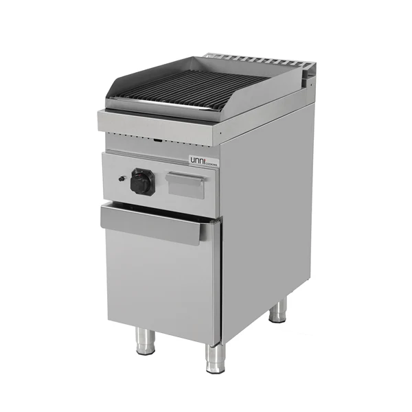 Grill pierre de lave gaz sur meuble - 9 kW - L 400 x P 700 x H 850 mm - Unninox