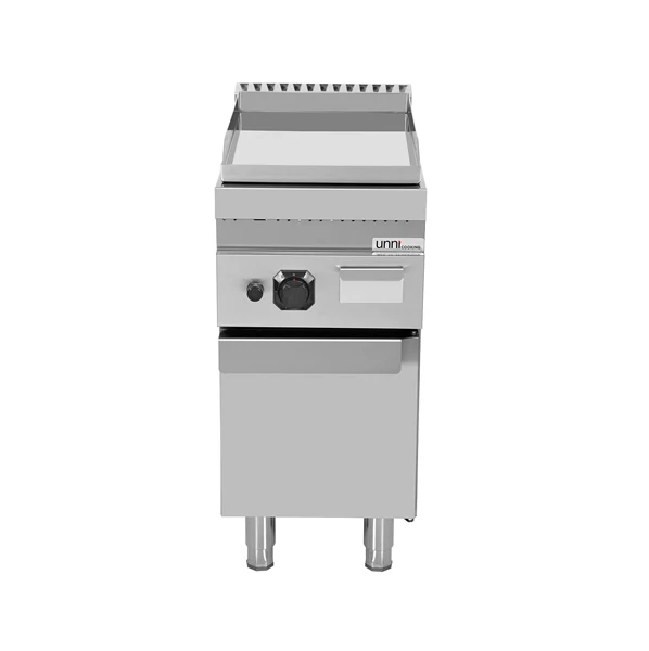 Plancha gaz sur meuble - plaque lisse chromée - 6,5 kW - L 400 x P 700 x H 850 mm - Unninox