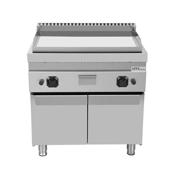 Plancha gaz sur meuble - plaque chromée - 13 kW - L 800 x P 700 x H 850 mm - Unninox
