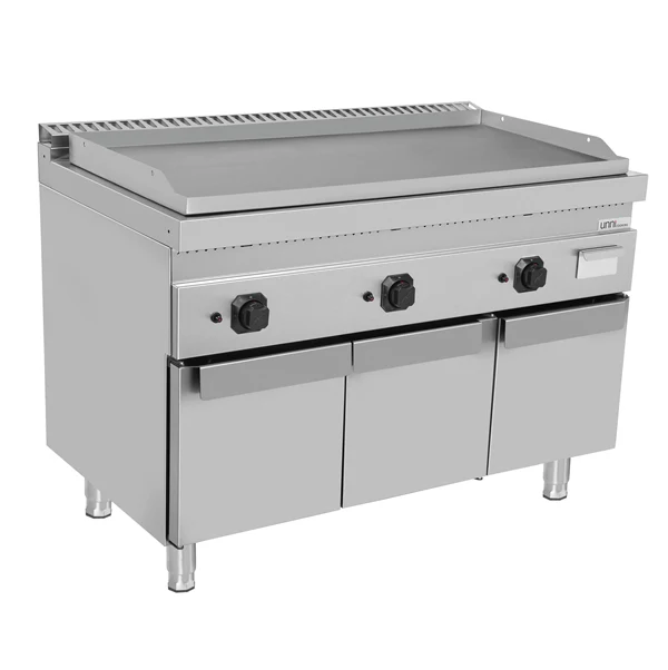 Plancha gaz triple sur meuble - plaque lisse - 19,5 kW - L 1200 x P 700 x H 850 mm - Unninox
