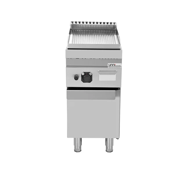 Plancha gaz sur meuble - plaque rainurée chromée - 6,5 kW - L 400 x P 700 x H 850 mm - Unninox