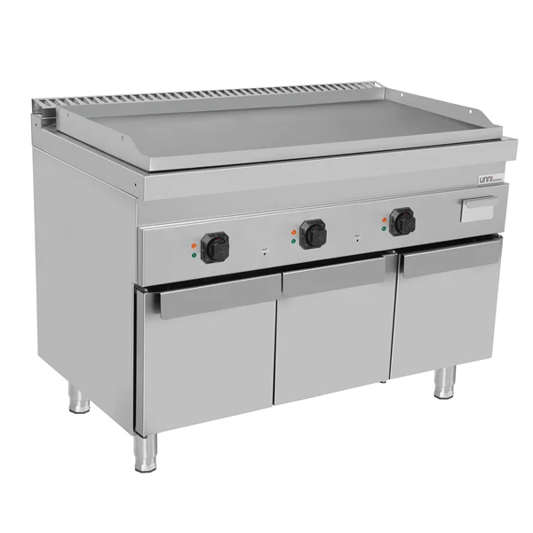 Plancha électrique triple sur meuble inox lisse - L 1200 x P 700 x H 850/900 mm - 9 kW - Unninox