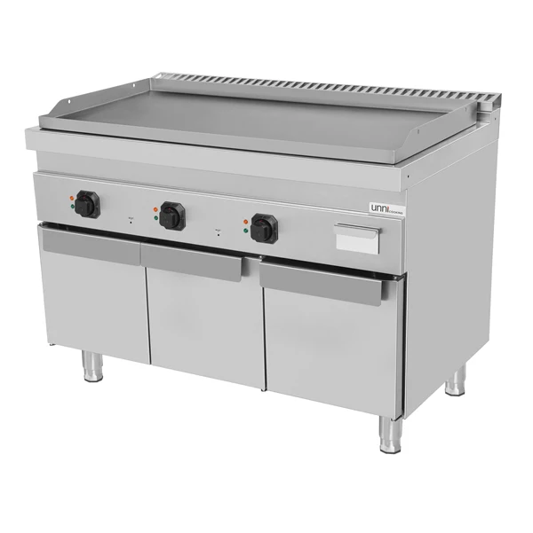 Plancha électrique triple sur meuble inox lisse - L 1200 x P 700 x H 850/900 mm - 9 kW - Unninox
