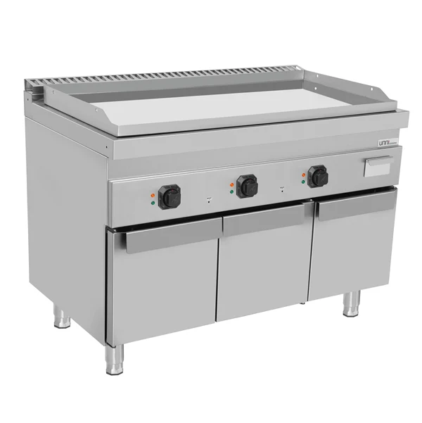 Plancha électrique triple sur meuble chromée - L 1200 x P 700 x H 850/900 mm - 9 kW - Unninox