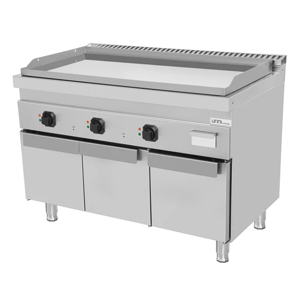 Plancha électrique triple sur meuble chromée - L 1200 x P 700 x H 850/900 mm - 9 kW - Unninox