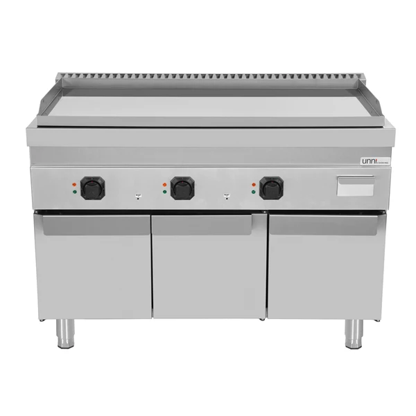 Plancha électrique triple sur meuble chromée - L 1200 x P 700 x H 850/900 mm - 9 kW - Unninox