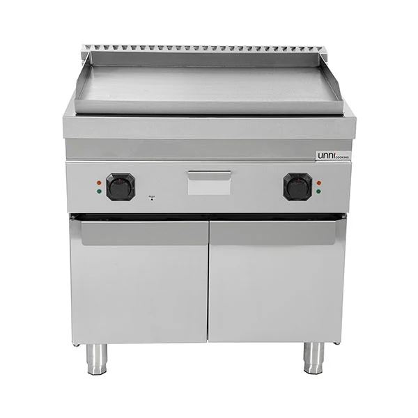 Plancha électrique sur meuble inox lisse - L 800 x P 700 x H 850/900 mm - 9 kW - Unninox