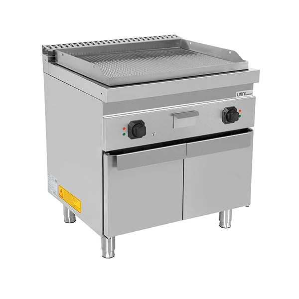 Plancha électrique sur meuble inox rainurée - L 800 x P 700 x H 850/900 mm - 9 kW - Unninox