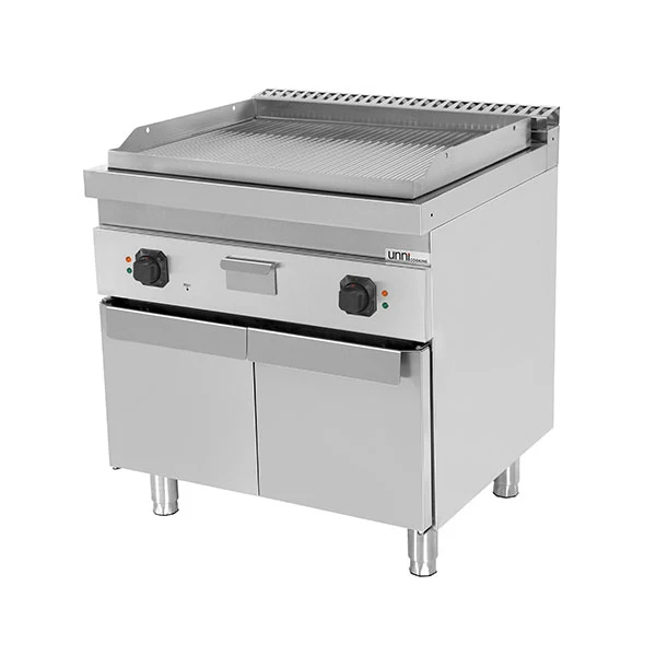Plancha électrique sur meuble inox rainurée - L 800 x P 700 x H 850/900 mm - 9 kW - Unninox