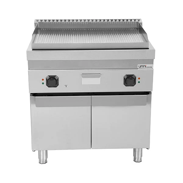 Plancha électrique sur meuble inox rainurée - L 800 x P 700 x H 850/900 mm - 9 kW - Unninox