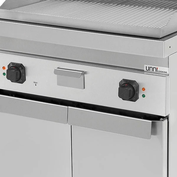 Plancha électrique sur meuble inox rainurée - L 800 x P 700 x H 850/900 mm - 9 kW - Unninox