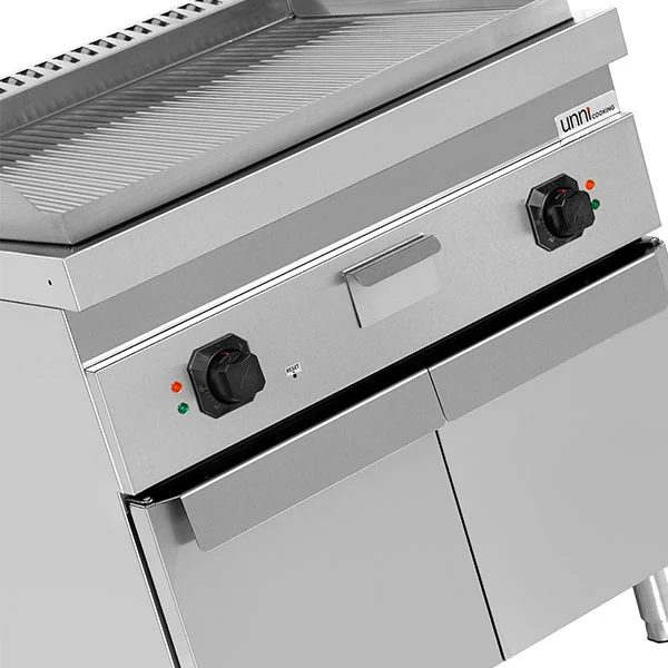 Plancha électrique sur meuble inox rainurée - L 800 x P 700 x H 850/900 mm - 9 kW - Unninox