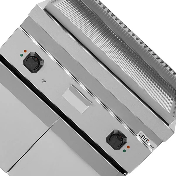 Plancha électrique sur meuble inox rainurée - L 800 x P 700 x H 850/900 mm - 9 kW - Unninox