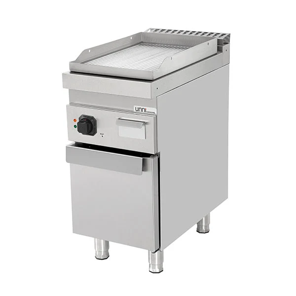 Plancha électrique sur meuble inox rainurée - L 400 x P 700 x H 850/900 mm - 4,5 kW - Unninox