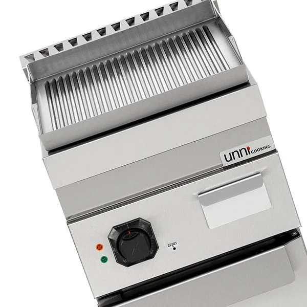 Plancha électrique sur meuble inox rainurée - L 400 x P 700 x H 850/900 mm - 4,5 kW - Unninox