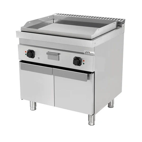 Plancha électrique sur meuble chromée lisse - L 800 x P 700 x H 850/900 mm - 9 kW - Unninox