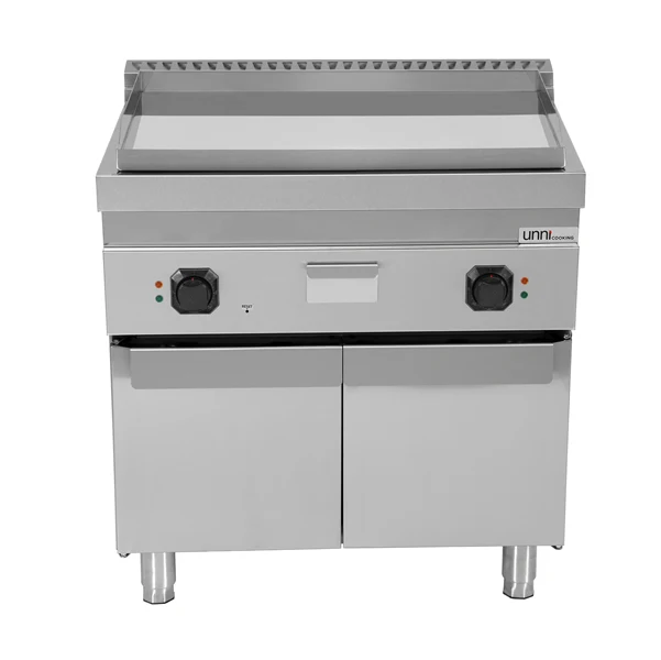 Plancha électrique sur meuble chromée lisse - L 800 x P 700 x H 850/900 mm - 9 kW - Unninox