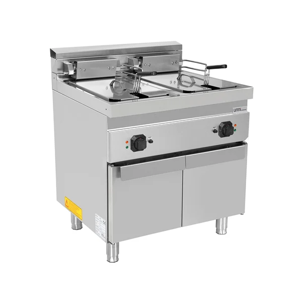 Friteuse électrique sur meuble 2 cuves 2 x 16 L - L 800 x P 700 x H 850/900 mm - 28,4 kW 400 V - Unninox