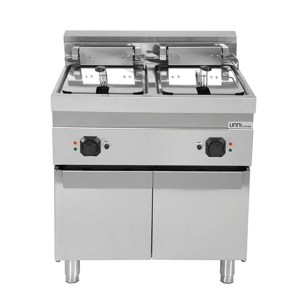 Friteuse électrique sur meuble 2 cuves 2 x 16 L - L 800 x P 700 x H 850/900 mm - 28,4 kW 400 V - Unninox