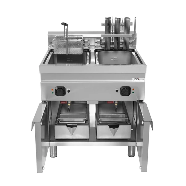 Friteuse électrique sur meuble 2 cuves 2 x 16 L - L 800 x P 700 x H 850/900 mm - 28,4 kW 400 V - Unninox